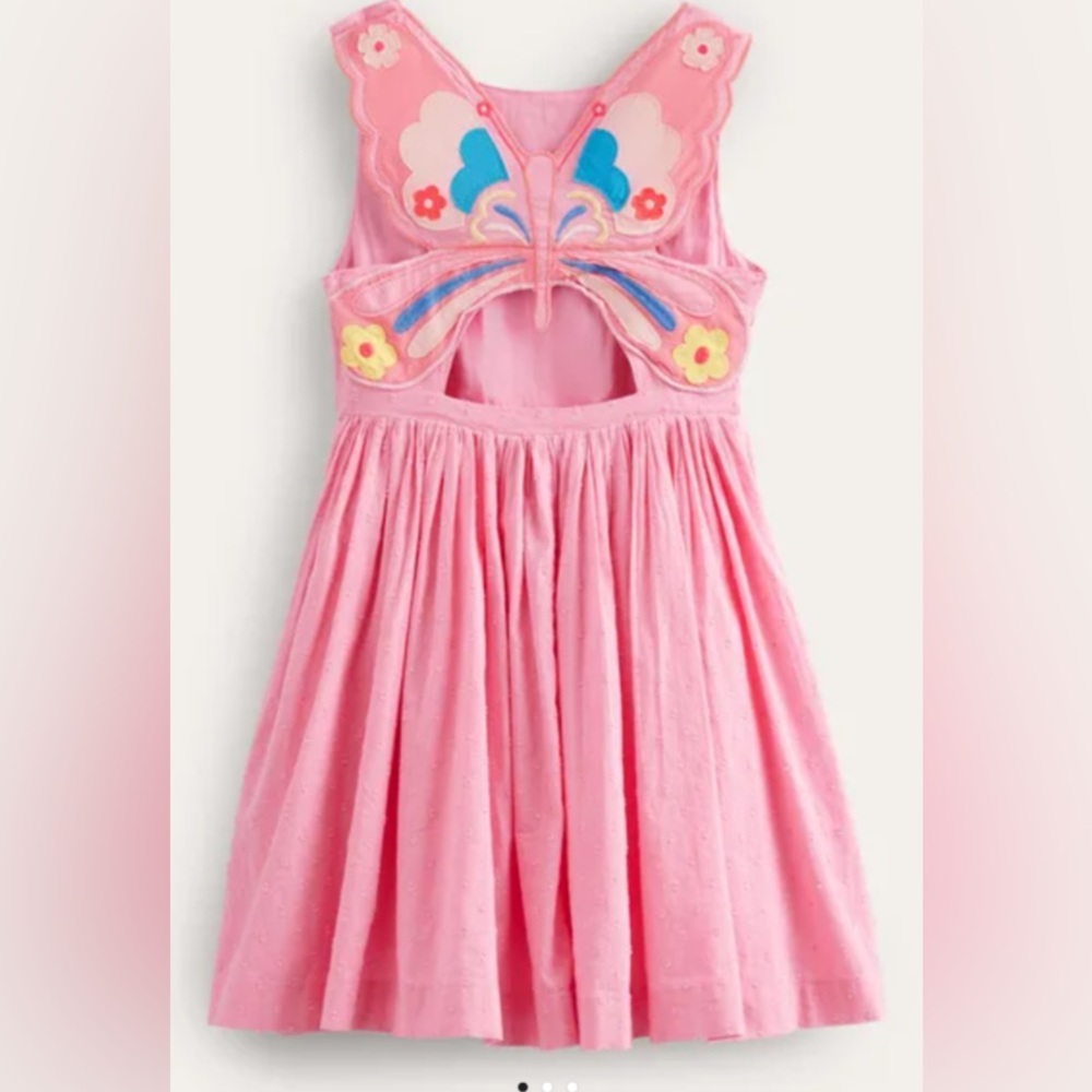 Mini Boden Girls Butterfly Appliqué Dress in Pink
